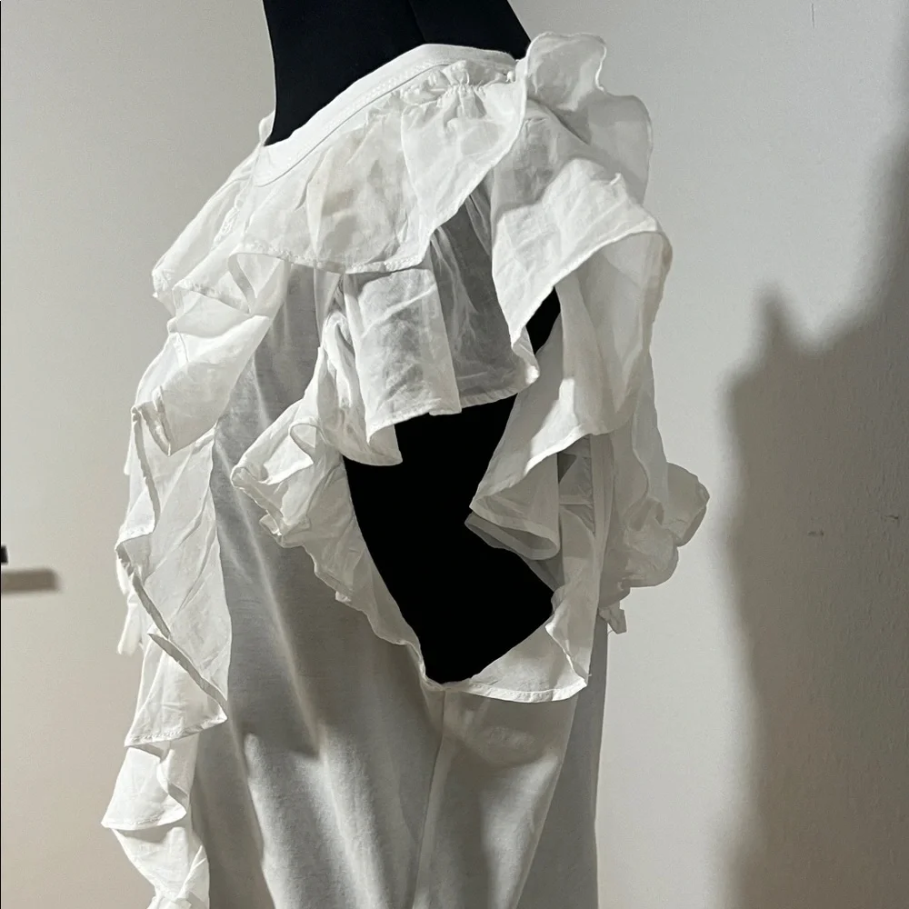 Bea Ruffle Pima Cotton T-shirt - white large - Picture 4 of 5